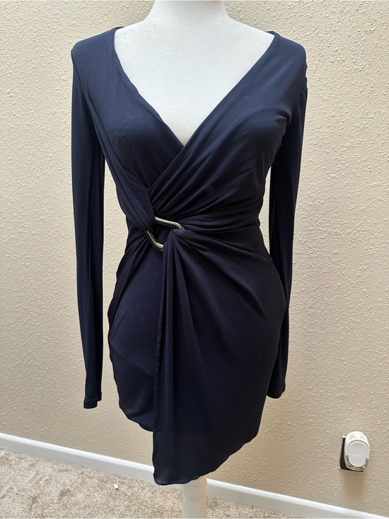 Halston Heritage Dresses & Skirts - Halston Heritage Ruched V-Neck Wrap Bodycon Mini Dress Asymmetric Stretch Sz 0